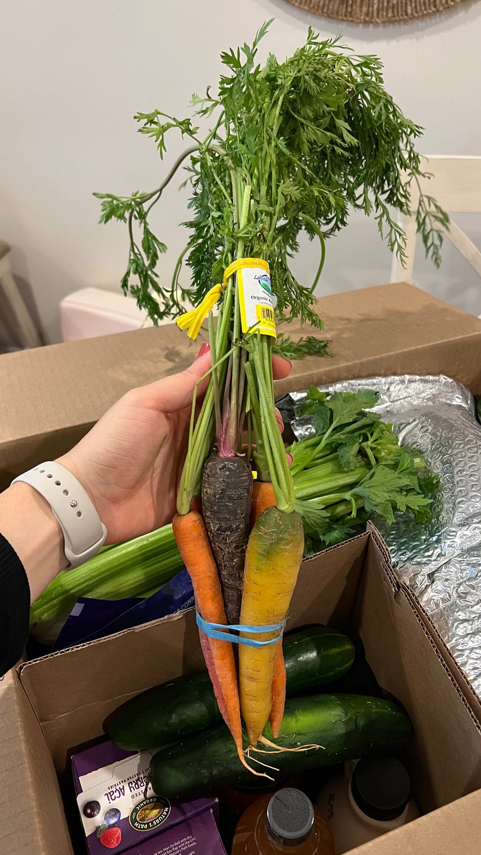 stefani sassos holding a bundle of carrots