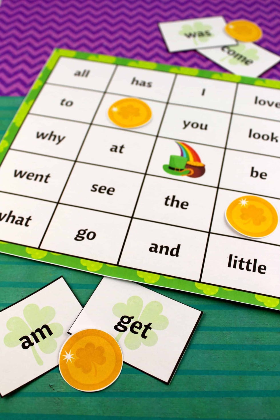 educational game board and cards for word recognition