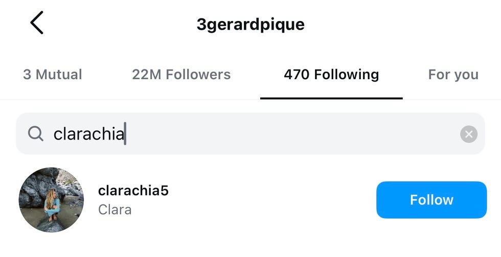 interfaccia utente che mostra la ricerca di un account Instagram specifico
