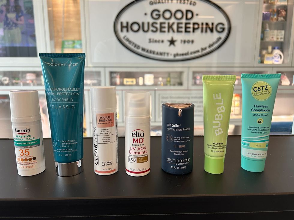 a group of tinted sunscreens evaluated by the good housekeeping institute beauty lab