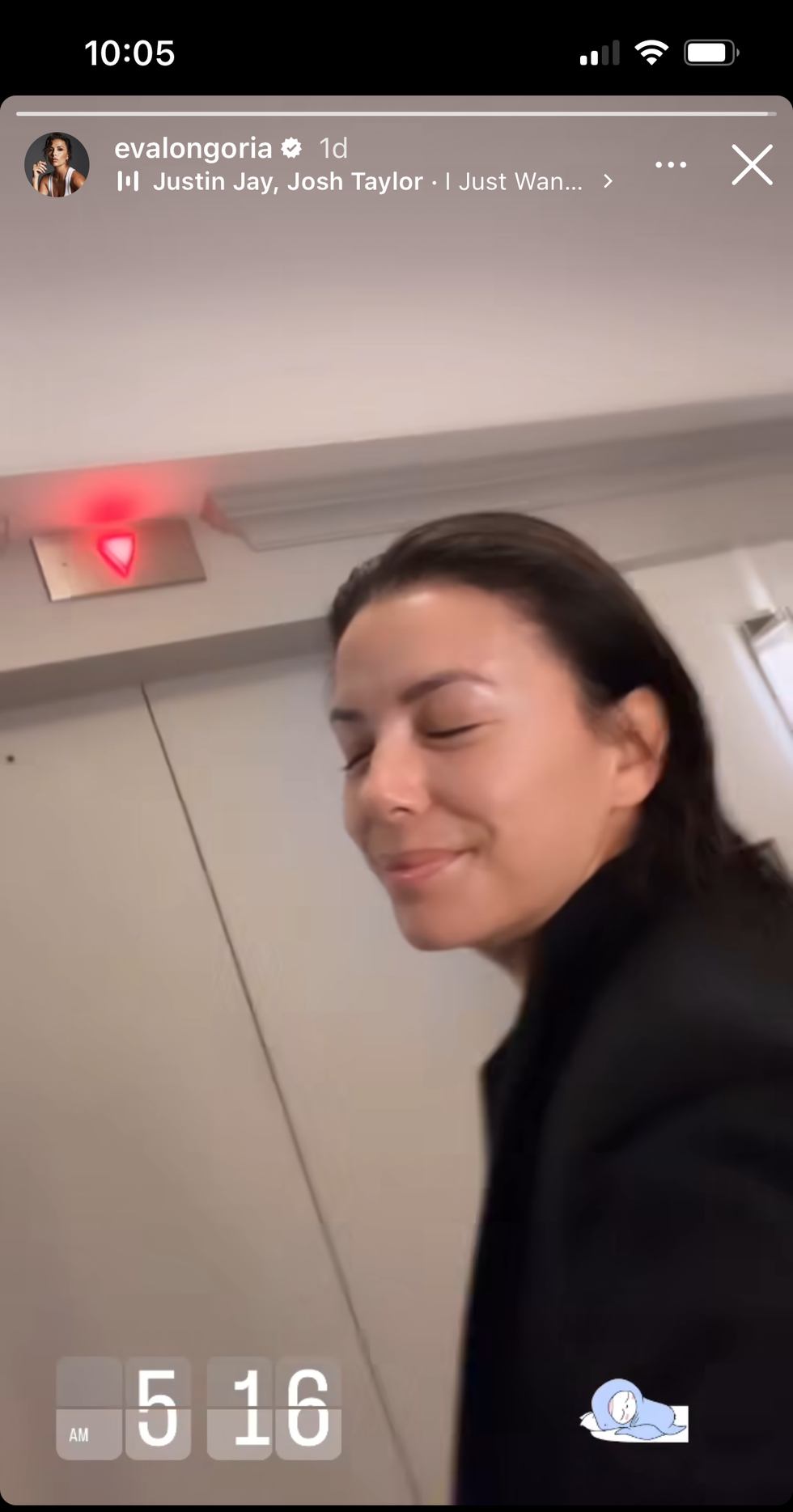 selfie of eva longoria outside of a lift