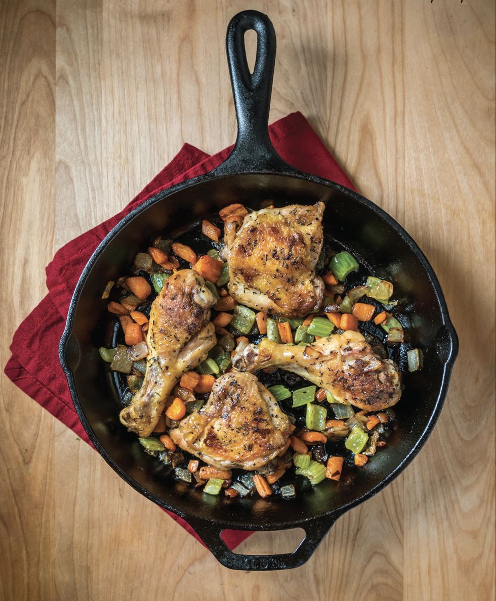 how to use a cast iron pan   oven roasted chicken thighs