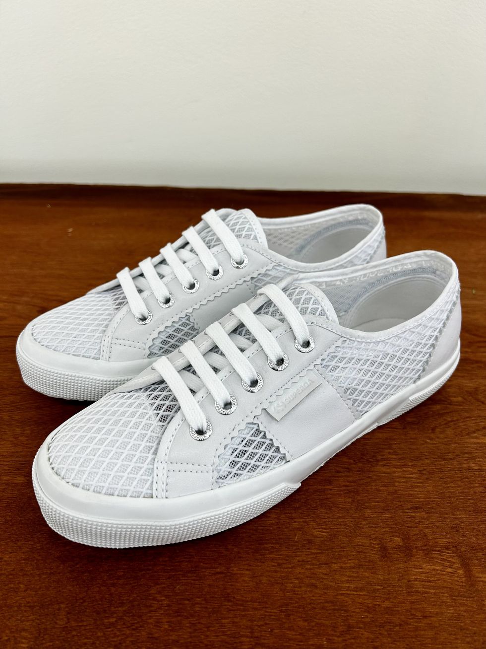 a pair of white sneakers
