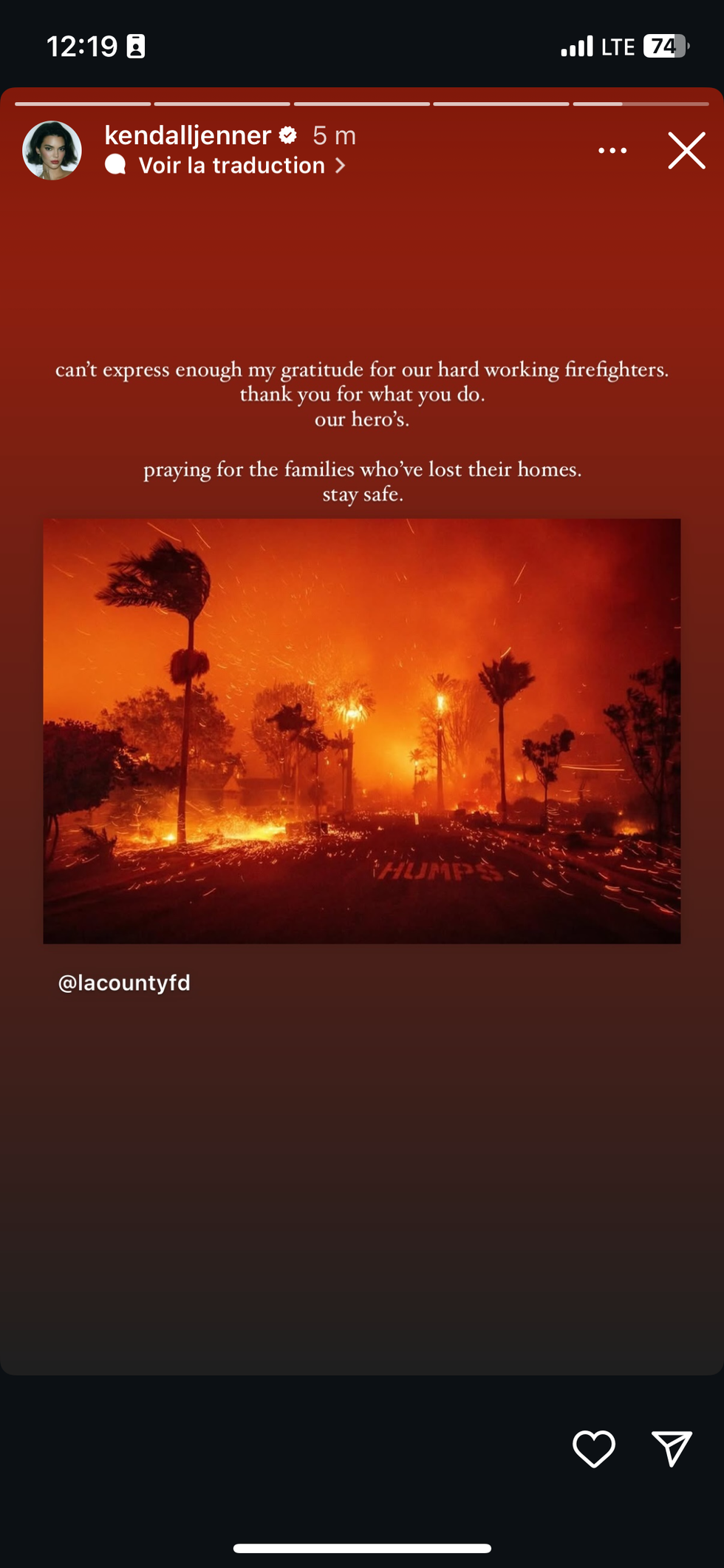 kendall jenner responds to the fires