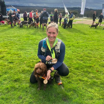 Sophie Raworth and her dog Luna sophie raworth and her dog luna with medals