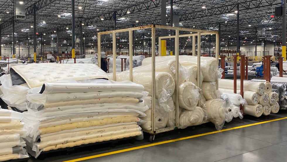 best kids mattresses - mattress factory an image of materials being used inside a mattress factory