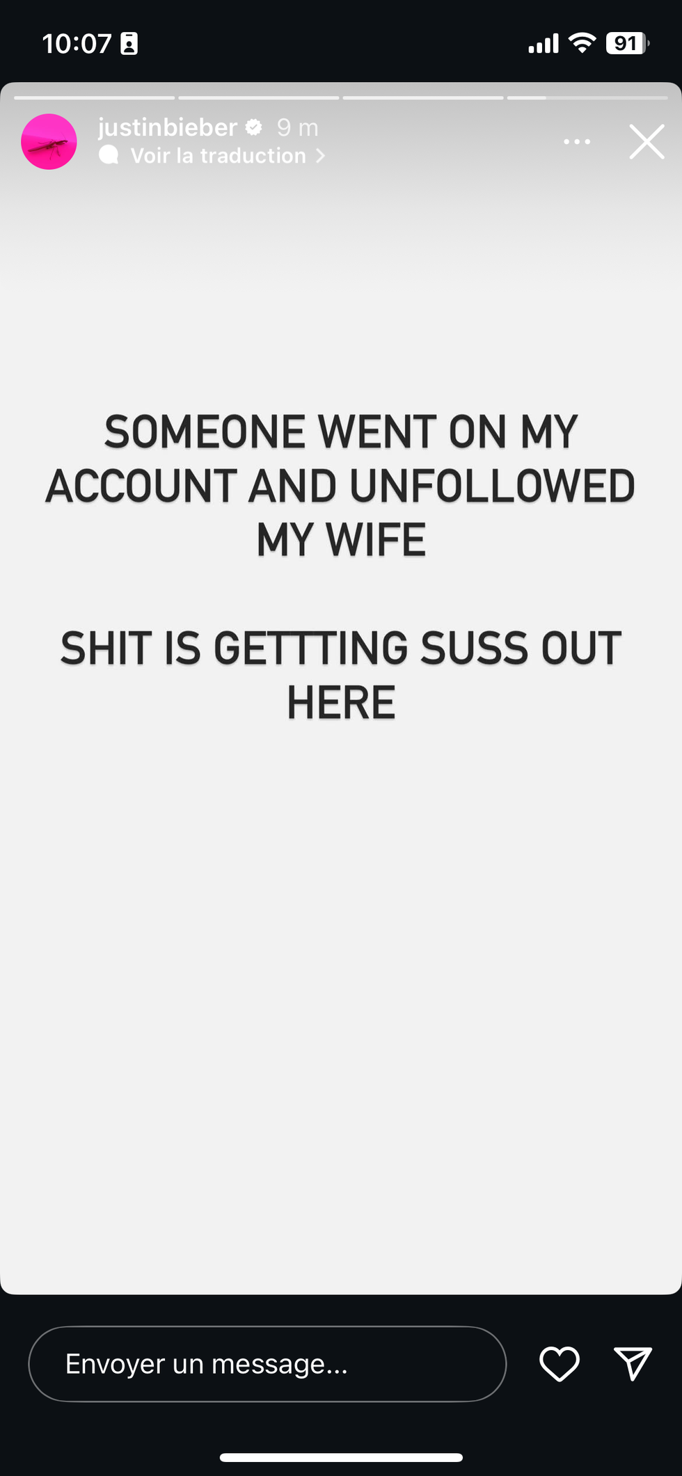 text expressing frustration about an unfollow incident involving the users wife