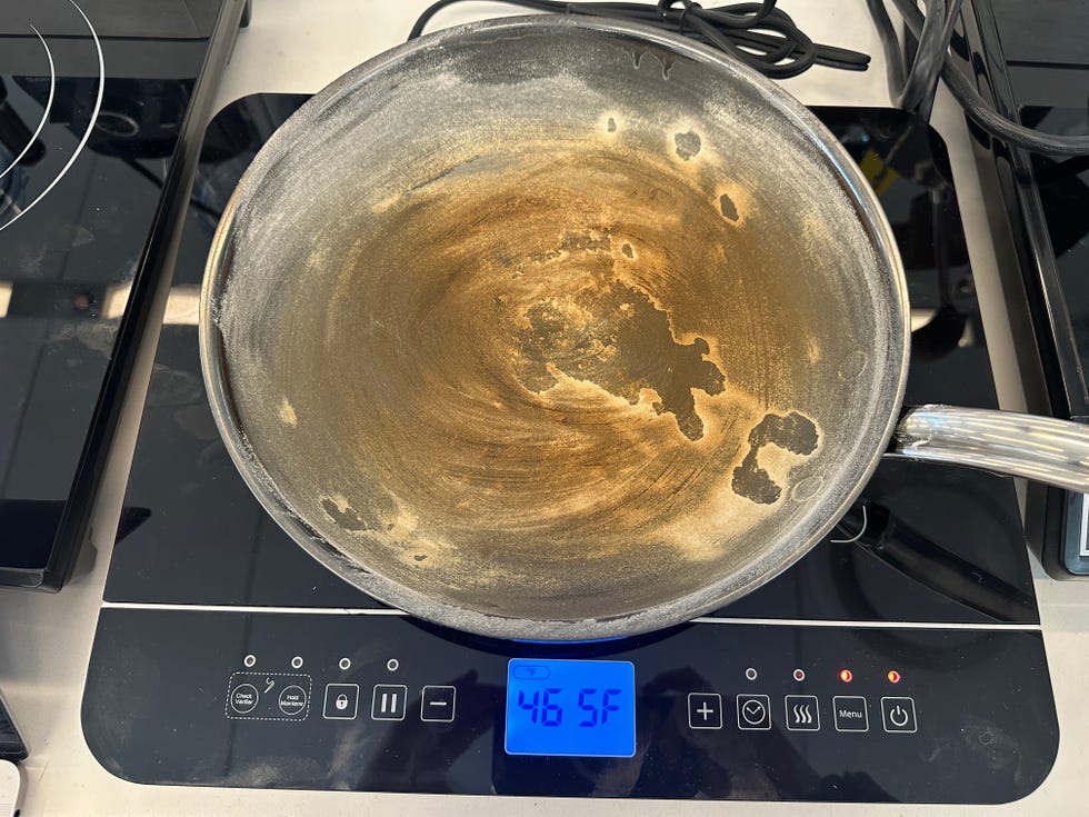 pan with heat distribution test on a portable induction cooktop