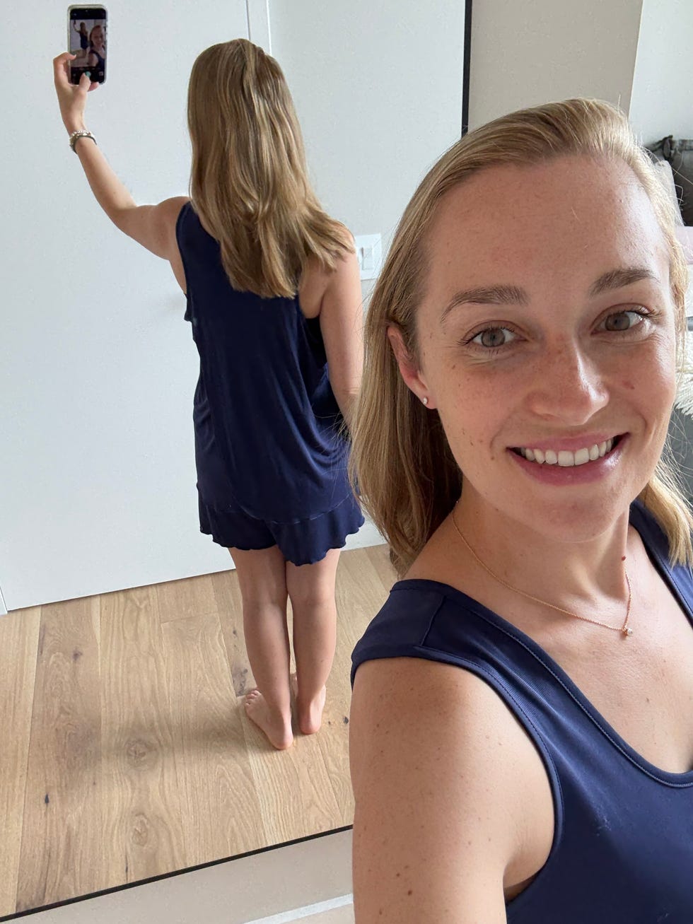 person taking a selfie in a mirror wearing casual clothing
