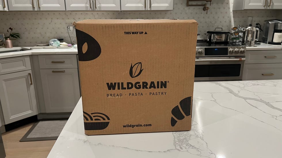 wildgrain box upon arrival being unboxed in sassos' home