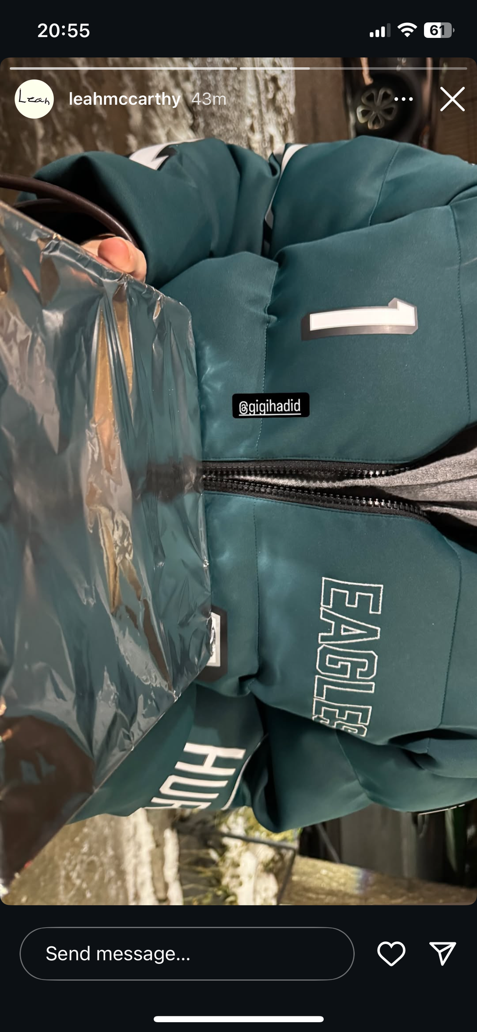 gigi hadid in her eagles gear