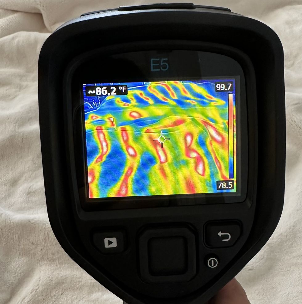 an up close view of a thermal camera looking at a heated blanked