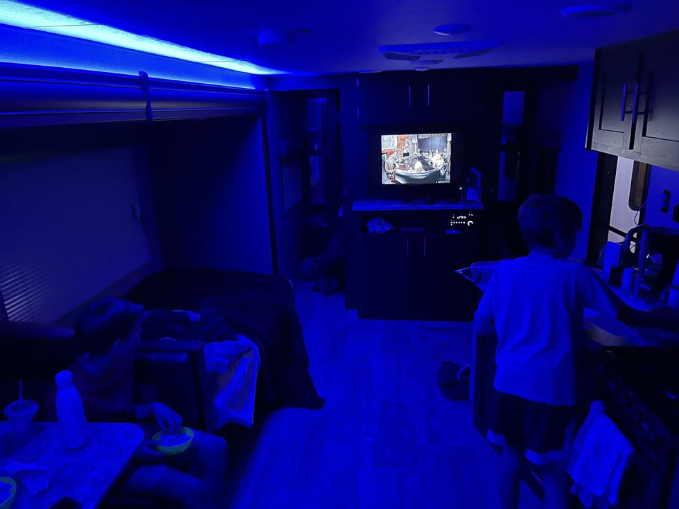 blue lit led interior of rv