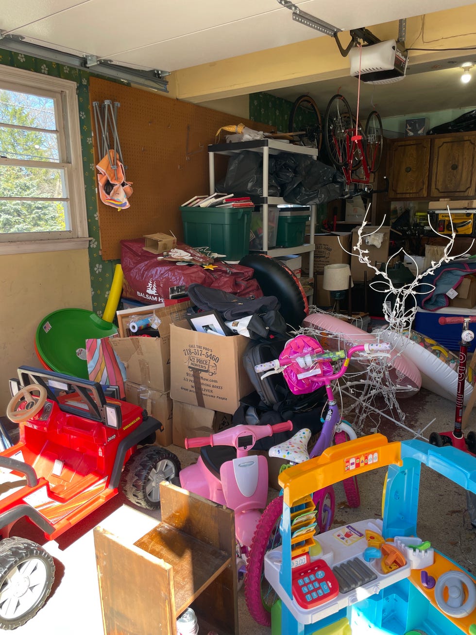 garage full of boxes and toys