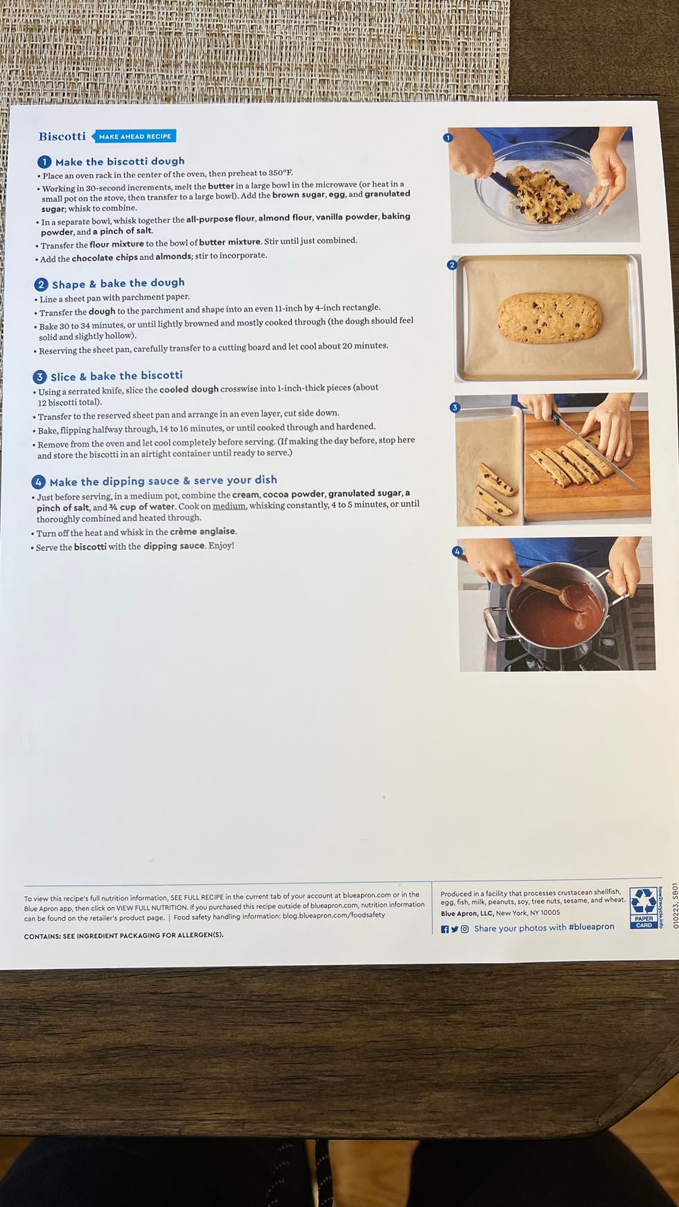 blue apron recipe card