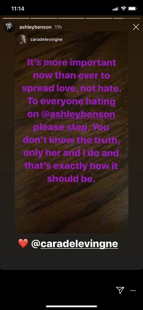 ashley benson responds to cara delevingne's instagram