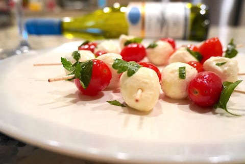 tomato, basil,  mozzarella kebabs with a balsamic glaze