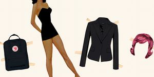 Clothing, Black, Little black dress, Pink, Fashion illustration, Fashion, Blazer, Footwear, Outerwear, Dress, 