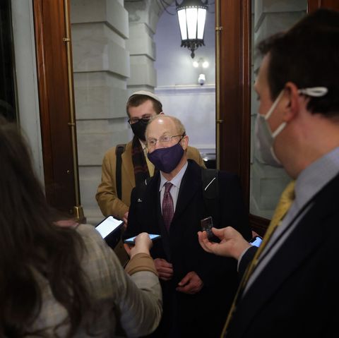david schoen, lawyer for former us president donald trump, talks to the media while leaving the capitol at the conclusion of the first day of the second impeachment trial of former us president donald trump in the senate, in washington, february 9, 2021   the us senate voted on february 9, to proceed with the impeachment trial of former president donald trump, rejecting defense arguments that it was unconstitutional photo by win mcnamee  pool  afp photo by win mcnameepoolafp via getty images