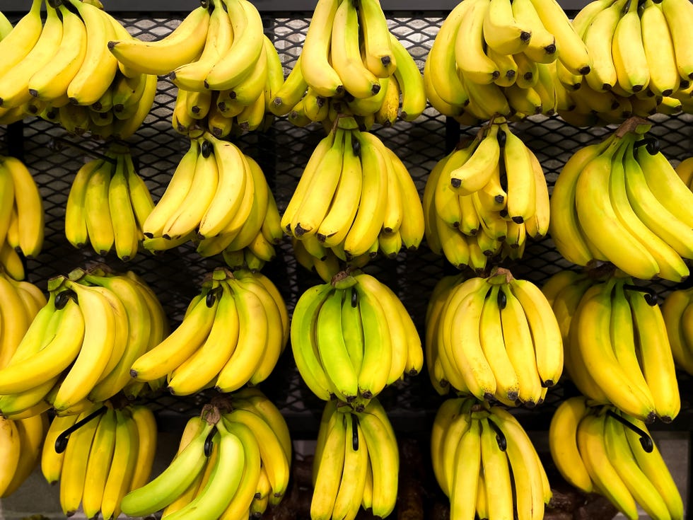 Fresh organic bananas at the market, perfectly ripe