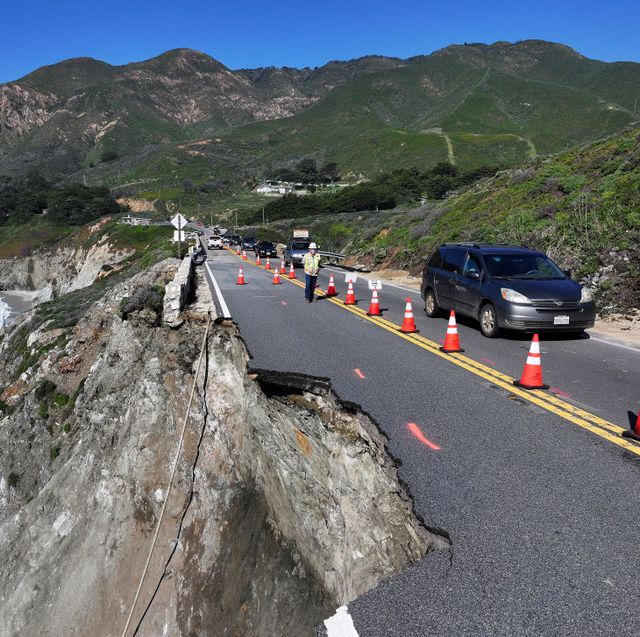 portion of california's famed highway 1 collapses from landslide