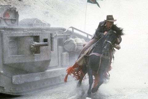 american actor harrison ford as the eponymous archaeologist in the tank chase scene from the film indiana jones and the last crusade, 1989 photo by murray closegetty images in indiana jones movies in order