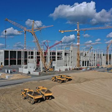 aerial views of new tesla gigafactory construction site
