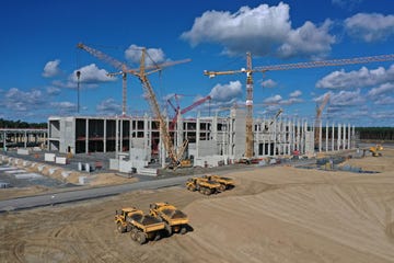 aerial views of new tesla gigafactory construction site