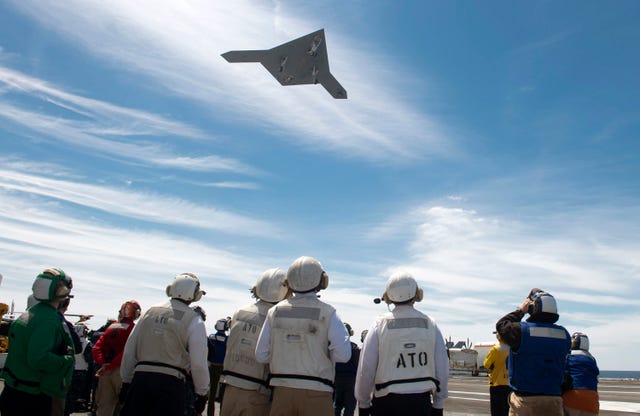 navy launches first drone from aircraft carrier