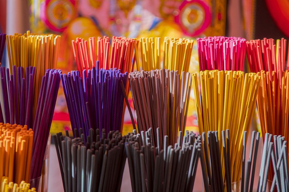 incense sticks of many colors