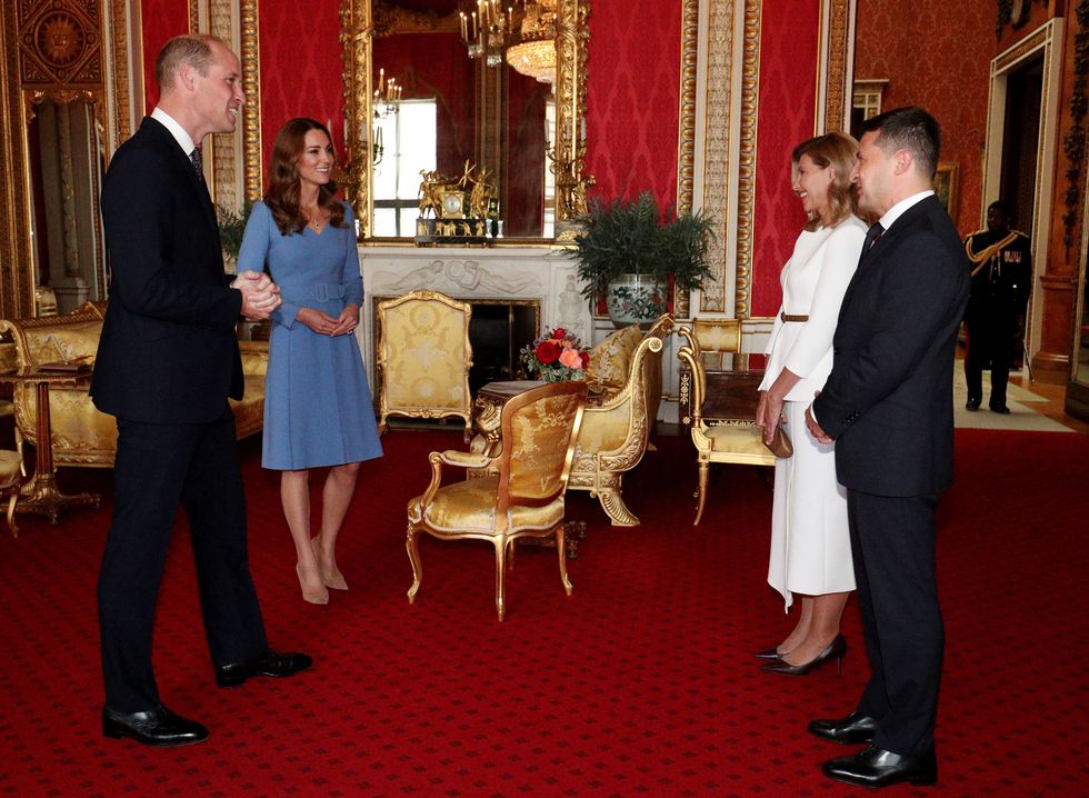 london, united kingdom   october 7 prince william, duke of cambridge and catherine, duchess of cambridge meet ukraines president volodymyr zelensky and his wife olena during an audience at buckingham palace on october 7, 2020 in london, england the president is on a two day official visit to the uk  photo by jonathan bradywpa poolgetty images