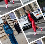 a collage of women wearing monochrome outfits at fashion month to illustrate a guide to the best monochrome outfit ideas of 2023