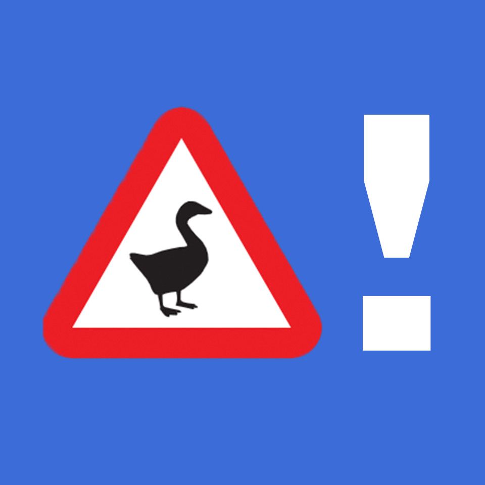 Sign, Traffic sign, Signage, Flightless bird, Bird, Illustration, Triangle, Icon, Logo, 
