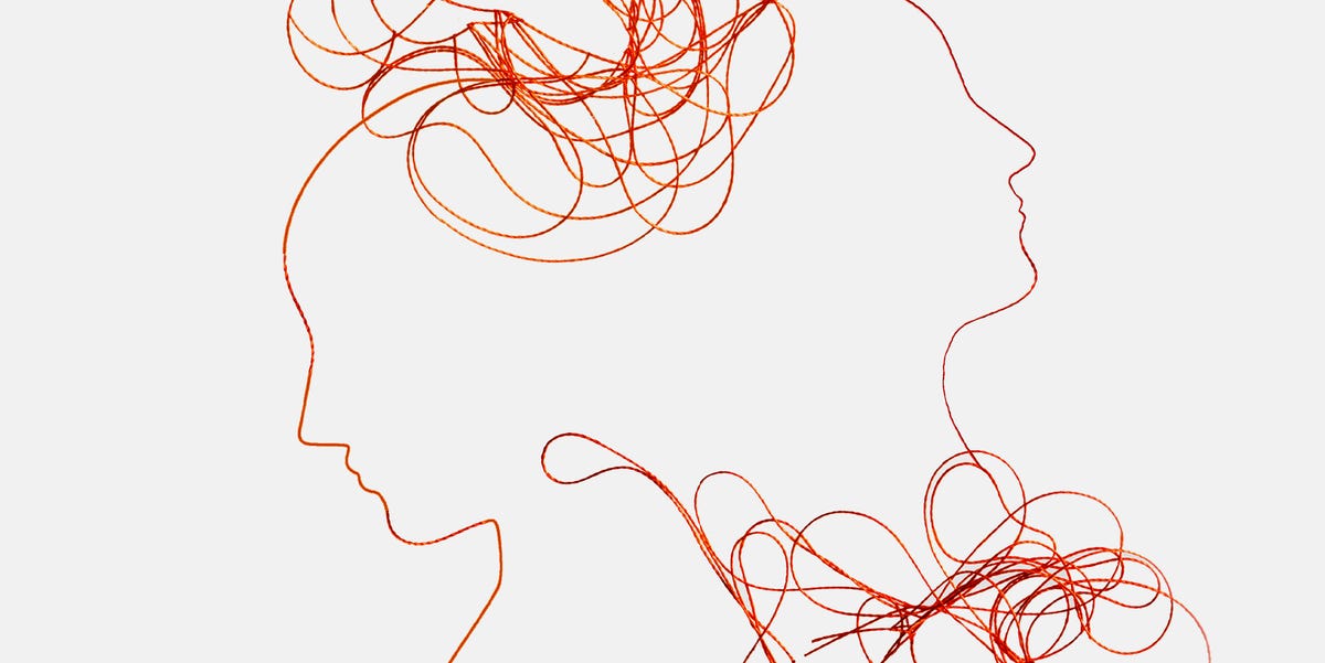 abstract illustration of two human profiles with overlapping lines representing thoughts or ideas abstract illustration of two human profiles with overlapping lines representing thoughts or ideas