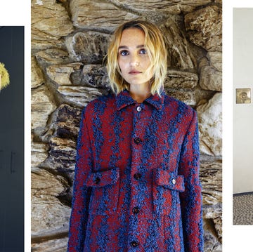 collage of chloe fineman in a blue and red jacket and a green knit dress and fur coat collage of chloe fineman in a blue and red jacket and a green knit dress and fur coat