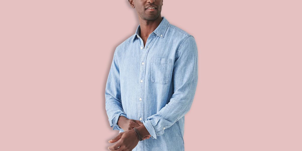 Men's Comfort Stretch Chambray Shirt, Slightly Fitted Untucked Fit,  Short-Sleeve
