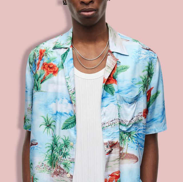 Men Summer Floral Flower Print Shirt Long Sleeve Hawaiian Shirt