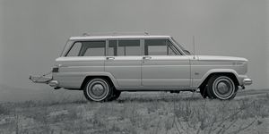 united states   june 23  1965 jeep wagoneer v 8 road and track testing for motor trend magazine's september 1965 issue kaiser's split personality makes it the nation's most versatile when dirt roads end, the car's 250 hp v 8 and 4wd can hustle it over trackless desert high engine placement gives good ground clearance, and wagoneer could scramble up any ravine we tried in amazing comfort  photo by darryl norenbergthe enthusiast network via getty imagesgetty images