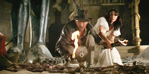 los angeles   june 12 the movie indiana jones and the raiders of the lost ark , aka raiders of the lost ark, directed by steven spielberg  seen here, harrison ford as indiana jones facing a cobra snake in the well of the souls chamber  in background, karen allen as marion ravenwood  initial theatrical release june 12, 1981  screen capture a paramount picture photo by cbs via getty images in indiana jones movies in order