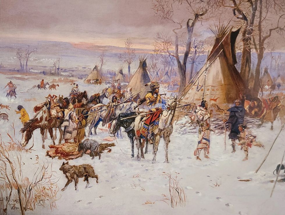 indian hunters return, painting by charles m russell