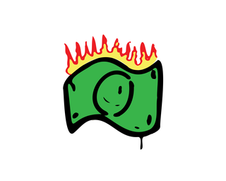 graffiti illustration of a dollar bill on fire