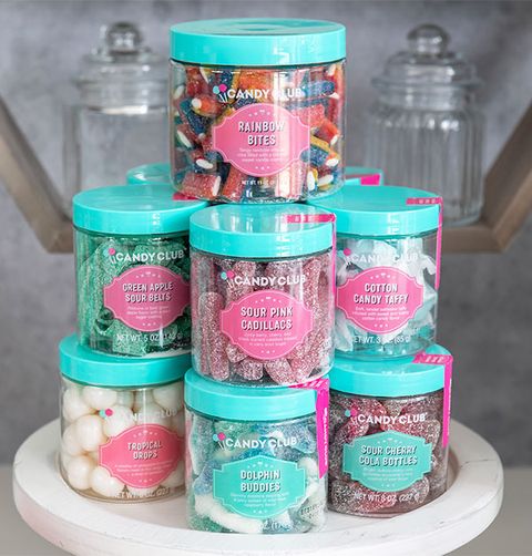 candy club, best subscription boxes for teens, candy  in clear containers with blue tops