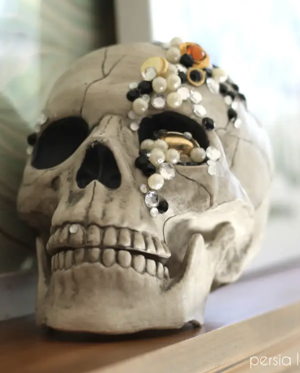 indoor halloween decorations bejeweled skull
