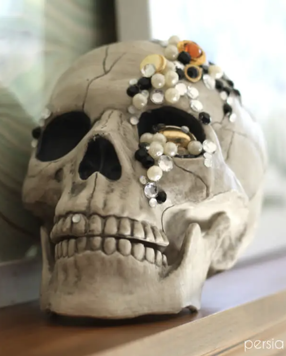 indoor halloween decorations bejeweled skull
