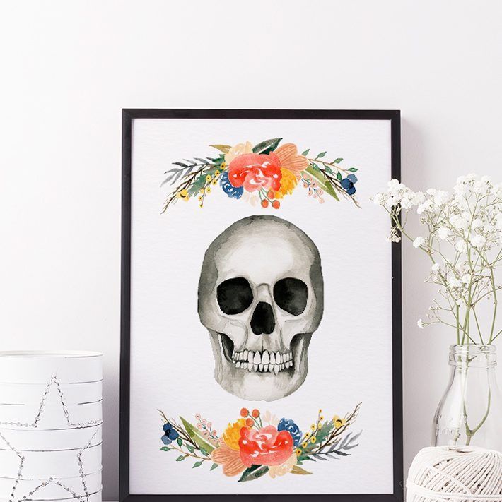 Halloween Floral Skull Printable Wall Art Spooky Halloween 