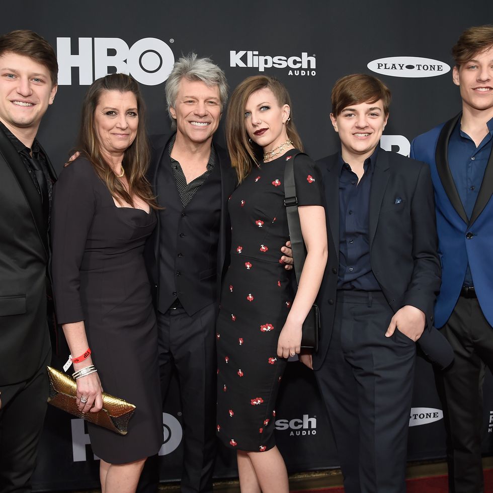 inductee jon and his family attend the 33rd annual rock  roll hall of fame induction ceremony at public auditorium on april 14, 2018