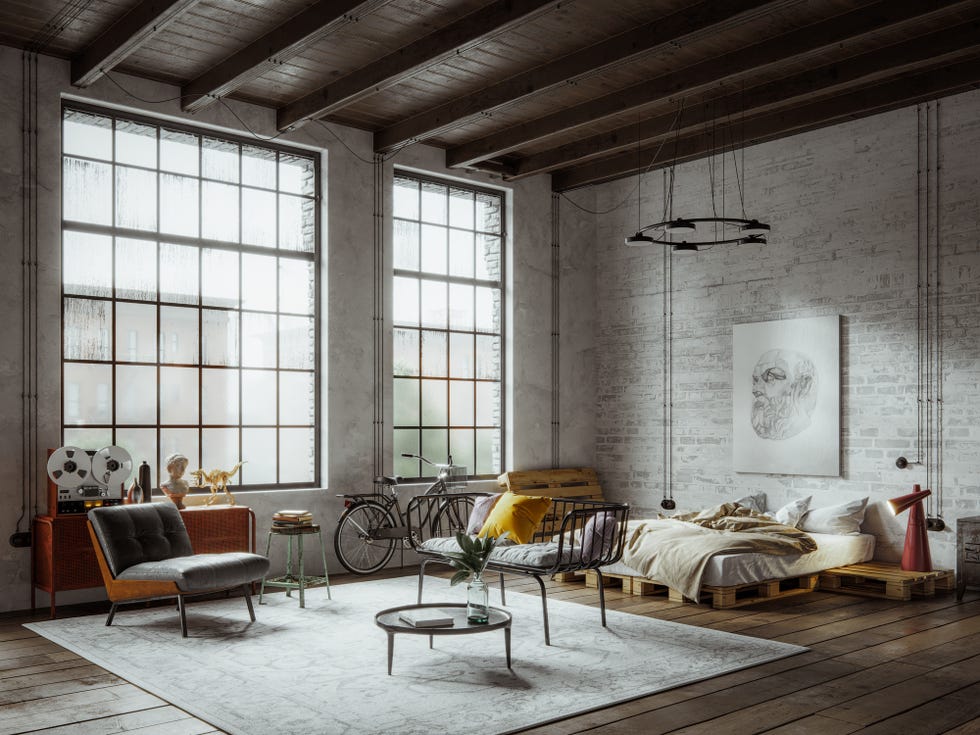 digitally generated image of a new york style industrial apartment loft