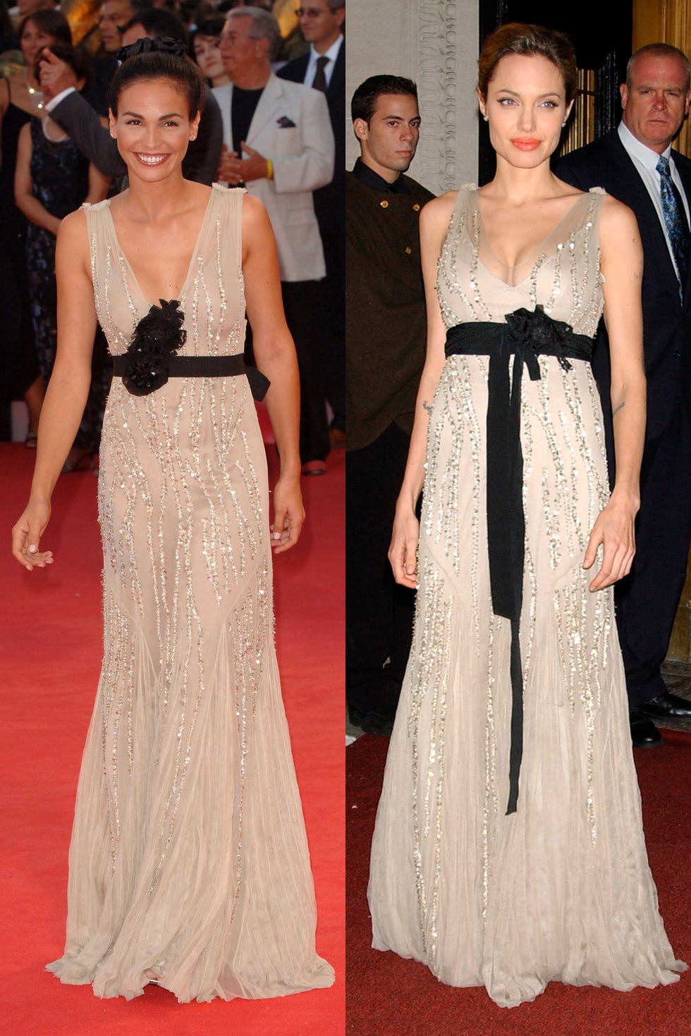 ines sastre y angelina jolie con el mismo vestido de alberta ferretti en 2005