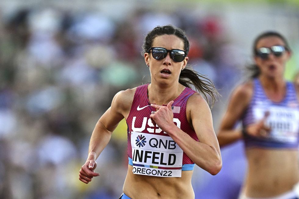 oregon , united states 23 july 2022 emily infeld of usa competes in the women's 5000m final during day nine of the world athletics championships at hayward field in eugene, oregon, usa photo by sam barnessportsfile via getty images