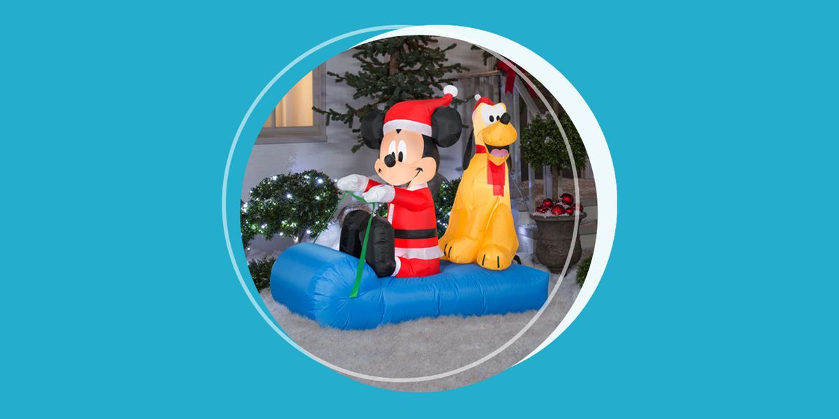 mickey and pluto on sled airblown inflatable